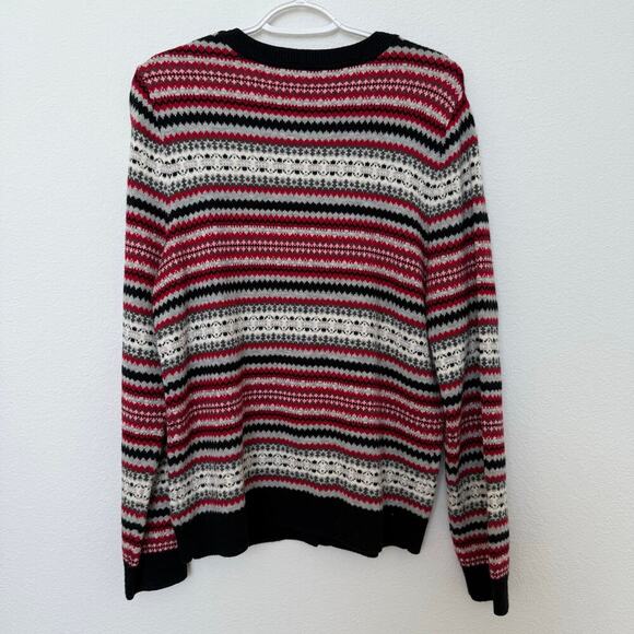 Talbots Fair Isle Nordic Button Up Cardigan Red Black White Large Lambswool - Picture 5 of 7